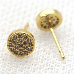 copper circle earring studs pave zircon, gold plated, approx 6mm dia