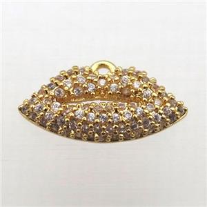 copper lip pendant pave zircon, gold plated, approx 8-16mm