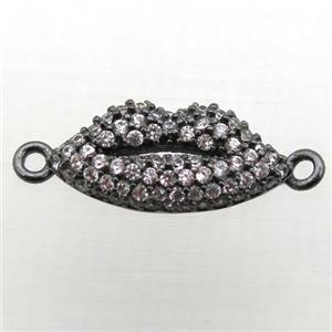 copper lip connector pave zircon, black plated, approx 8-16mm