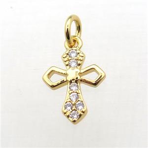 copper Cross pendant pave zircon, gold plated, approx 10x12mm