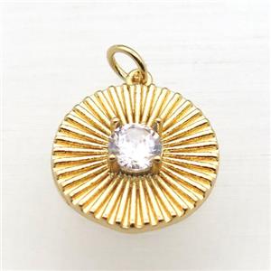 copper circle pendant pave zircon, gold plated, approx 17mm dia