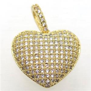copper Heart pendant pave zircon, gold plated, approx 18mm