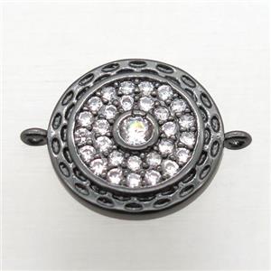 copper circle connector pave zircon, black plated, approx 14mm dia