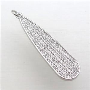 copper teardrop pendant pave zircon, platinum plated, approx 10-40mm