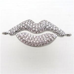 copper lip connector pave zircon, platinum plated, approx 12-25mm