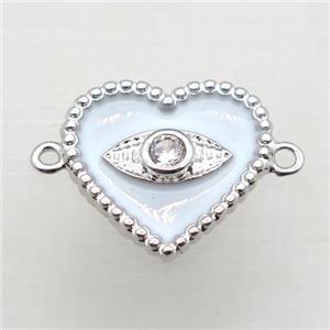 copper heart connector pave zircon with Enameling, platinum plated, approx 16mm