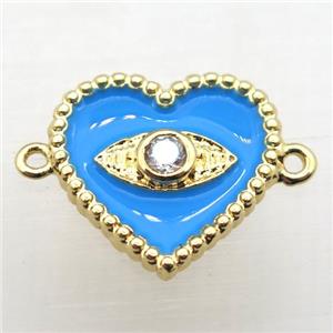 copper heart connector pave zircon with Enameling, gold plated, approx 16mm