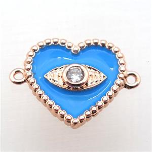 copper heart connector pave zircon with Enameling, rose gold, approx 16mm