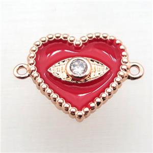 copper heart connector pave zircon with Enameling, rose gold, approx 16mm