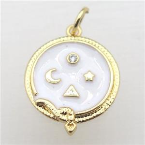 copper circle pendant pave zircon with enameling, gold plated, approx 16mm dia