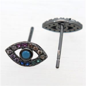 copper Eye stud Earring pave zircon, black plated, approx 6-10mm