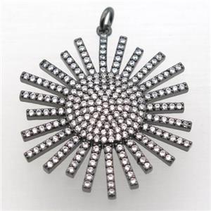 copper sun pendant pave zircon, black plated, approx 32mm dia