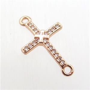 copper cross connector paved zircon, rose gold, approx 11-20mm