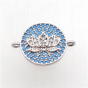 copper lotus connector paved zircon, platinum plated, approx 13mm dia