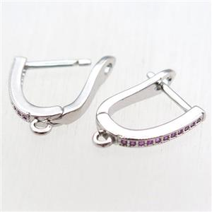 copper Latchback Earrings paved zircon with loop, platinum plated, approx 12-16mm