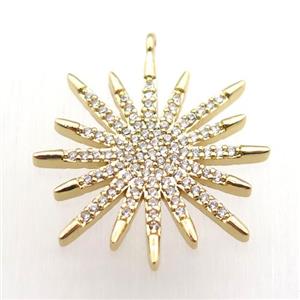 copper sun pendant paved zircon, gold plated, approx 23mm dia