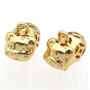 copper pig pendant, gold plated, approx 8-11mm