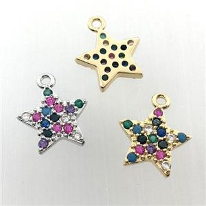 copper star pendant pave zircon, mix color, approx 12mm dia