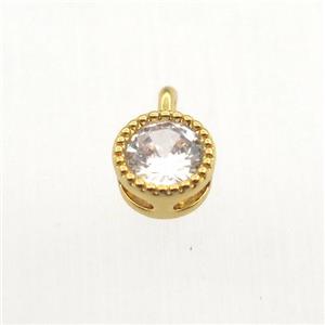 copper pendant pave zircon, circle, gold plated, approx 5mm dia