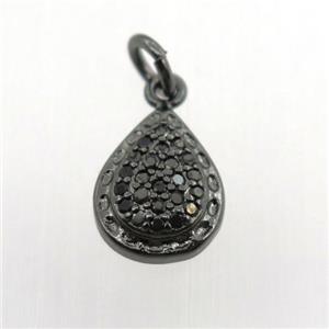 copper pendant pave zircon, teardrop, black plated, approx 8-12mm