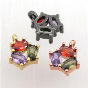 copper pendant pave zircon, flower, mix color, approx 9mm