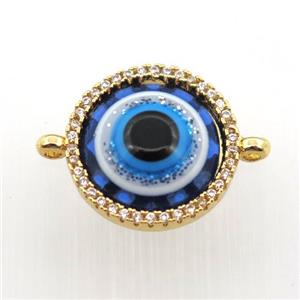 copper circle connector pave zircon with evil eye, gold plated, approx 15mm dia