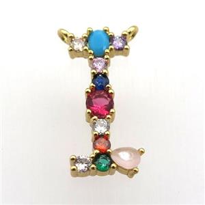 copper I-letter pendant paved zircon, gold plated, approx 15-23mm