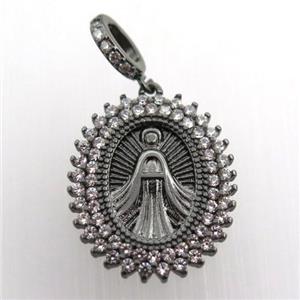 copper oval pendant paved zircon, jesu, black plated, approx 16-20mm