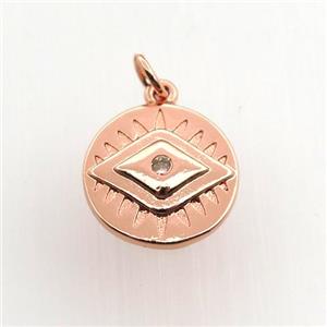 copper circle pendant paved zircon, eye, rose gold, approx 15mm dia