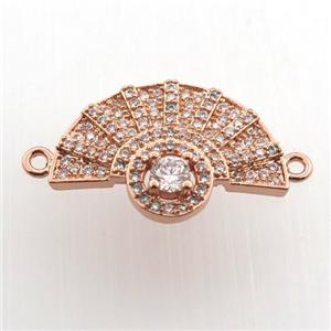 copper fan pendant paved zircon, rose gold, approx 16-20mm