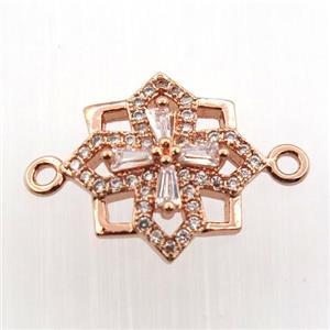 copper cross connector paved zircon, rose gold, approx 14mm dia