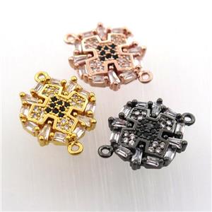 copper cross connector paved zircon, mix color, approx 14mm dia