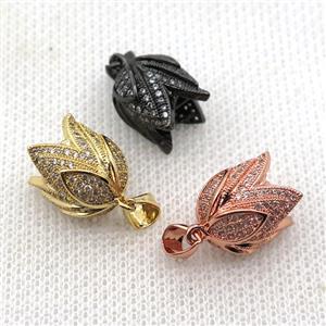 copper Lotus pendant paved zircon, mix color, approx 10-14mm