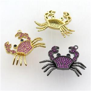 copper crab pendant pave zircon, mixed color, approx 22-28mm