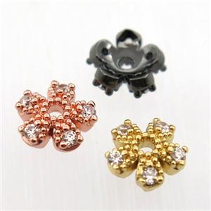 copper beadcaps pave zircon, mix color, approx 7mm dia