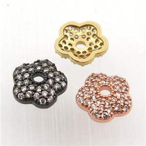 copper beadcaps pave zircon, mix color, approx 10mm dia