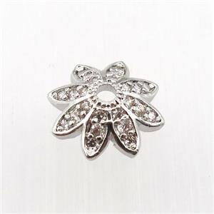 copper beadcaps pave zircon, platinum plated, approx 12mm dia