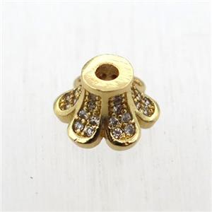 copper beadcaps pave zircon, gold plated, approx 10mm