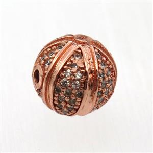 round copper beads pave zircon, rose gold, approx 10mm dia