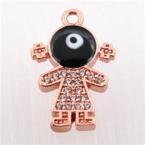 copper girl pendant pave zircon, rose gold, approx 12-16mm