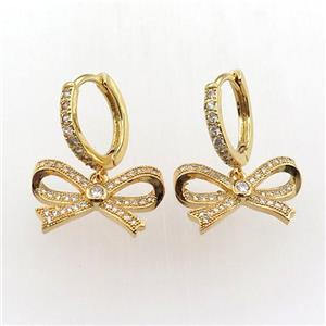 copper hoop earring pave zircon with ribbon, gold plated, approx 11-18mm, 14mm dia