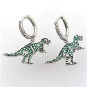 copper hoop huggie earring pave zircon with dragon, platinum plated, approx 16-26mm, 14mm dia