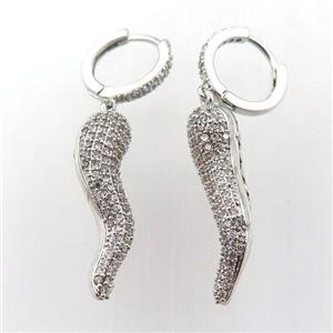 copper hoop earring pave zircon with Pepper, platinum plated, approx 6-30mm, 14mm dia