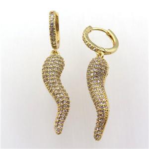 copper hoop earring pave zircon with Pepper, gold plated, approx 6-30mm, 14mm dia