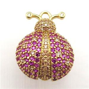 copper Ladybug pendant pave zircon, gold plated, approx 20-23mm