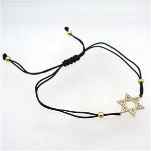 resizable nylon wire bracelet with Davidstar pave zircon, gold plated, approx 18mm, 24cm length
