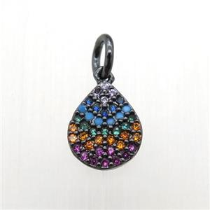 copper teardrop pendant paved zircon, black plated, approx 8-10mm