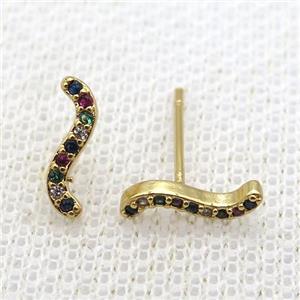 copper studs earring paved zircon, gold plated, approx 11mm