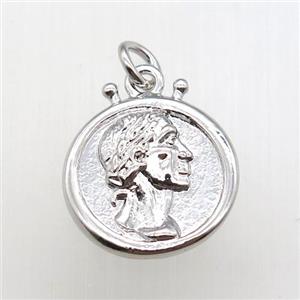 copper coin pendant, platinum plated, approx 15mm dia
