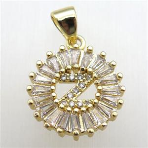 copper letter-Z pendant paved zircon, gold plated, approx 15mm dia